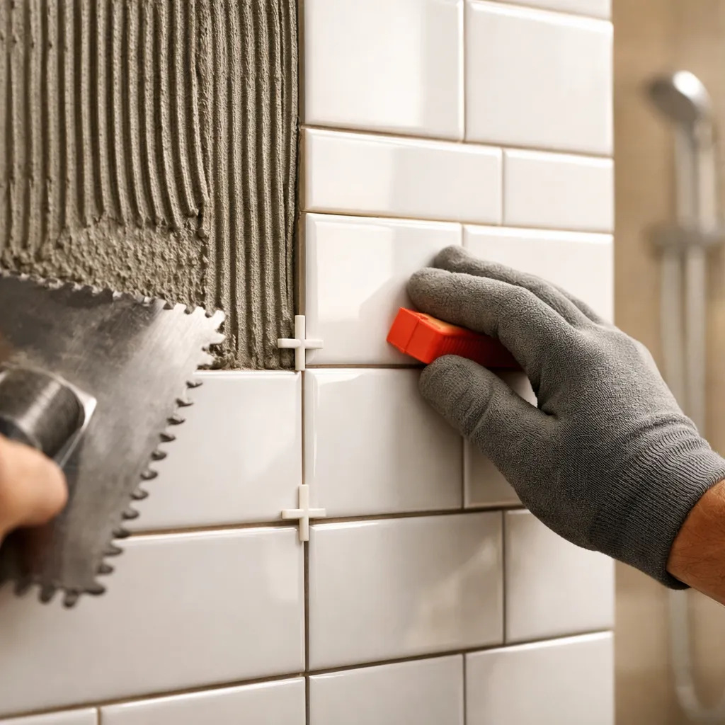 Pose de faïence murale en salle de bain par Guvercin Carrelage